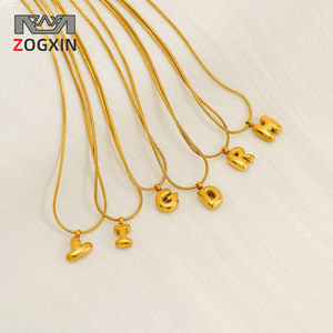 Zogxin Letter Pendant Snake Chain 18K Gold Plated Stainless Steel Necklace For Gift Leisure Wear - Product Image 1
