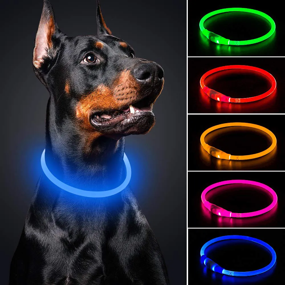 Adjustable Custom Logo Running Glow In The Dark Led Pet Collar Luminous Premium Pet Puppy Reflective Water Proof Dog Collar