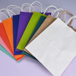 Großhandel braune Kraftpapiertüte akzeptieren individueller Druck Lager Geschenktüte Schnellimbiss zum Mitnehmen gedrehtgriff-Einkaufstasche