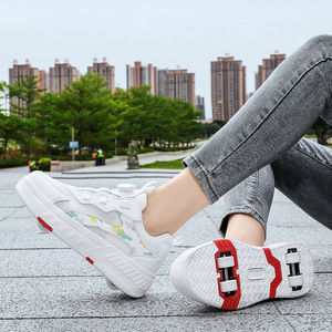 Kids Roller Shoes Double Row Wheels Convertible Sneakers Size 28-41 Mesh Lining For Boys Girls - Product Image 4
