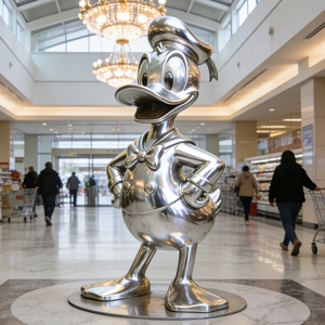 Scultura Decorativa da Esterno in Ottone e Bronzo: Coniglio Danzante, Scrooge McDuck, <span class=keywords><strong>Paperino</strong></span> e Paperina - Arte da Giardino - Product Image 1