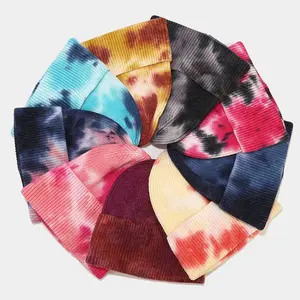 Aangepaste Tie-Dye Gebreide Hoed Ins Herfst En Winter Meloen Huid Cap Warm Adult Cap