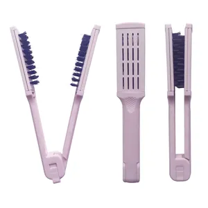 Customized Logo Clamp Hair Brush Straightener Splint Brush Double Sided Straightening Air Vented Hair Brush