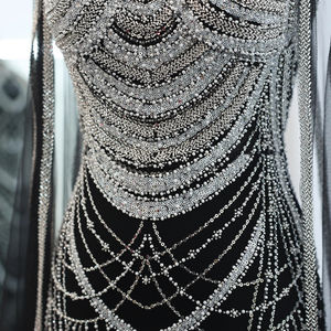 Robes de soirée formelles sirène pour femmes, pour SZ209-1, luxe, style arabe, perles, motif 3D, plumes, plissé, taille naturelle - Product Image 6