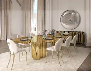 Golden Luxury Stainless Steel Dining Table Irregular Tree Stump Restaurant Table For Home Hotel Wedding