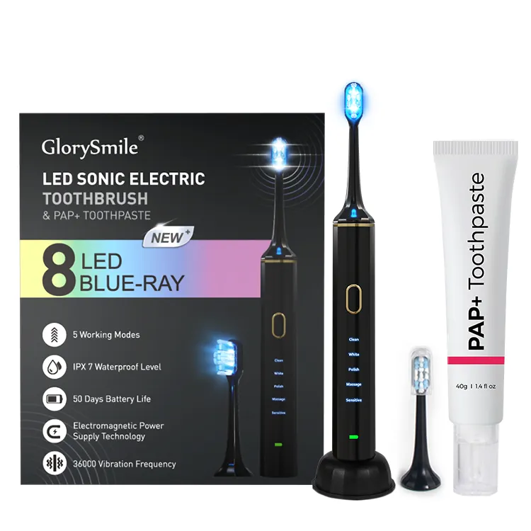 Toptan Glorysmile akıllı 2 dakika zamanlayıcı LED lazer ışığı ultrasonik diş fırçası fırça kafası ile