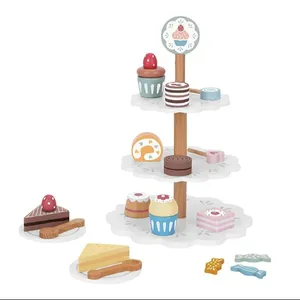 Hot Sell Dessert Tower Afternoon Tea set snack table wooden cake toy cookies kitchen toys for kids