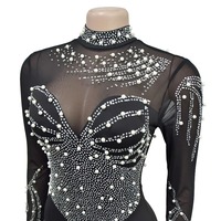 Robe moulante en maille à strass à manches longues pour femme, mini-robe de soirée transparente à col montant pour club et boîte de nuit C6915