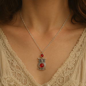 Ciondolo a forma di gufo letterario con texture colorata, regali di gioielleria retrò da donna - Product Image 3