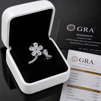 Bague Fleur Tendance en Argent Sterling 925 Certifié GRA, Moissanite VVS1 (Test Diamant Approuvé), Bijou Fin pour Femme, Cadeau Diamant