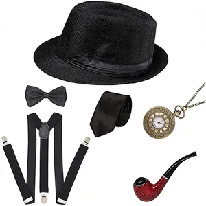फैशन गर्म बिक्री Ecoparty 1920 एस Mens सामान Gatsby पुरुषों कॉस्टयूम गैंगस्टर टोपी ब्रेसिज़ धनुष टाई जेब घड़ी