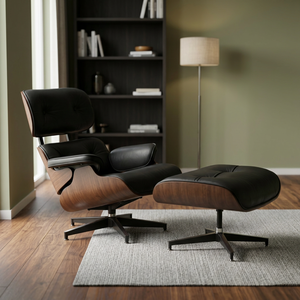 Midcentury Modern Leather Recliner Chair with Ottoman Manual Tilting Living Room Furniture Genuine Leather Upholstery - Product Image 3