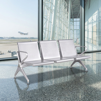 Chaises d'attente 3 places en métal argenté brillant HFYM, design industriel, pour aéroport, banque, réception, mobilier commercial public