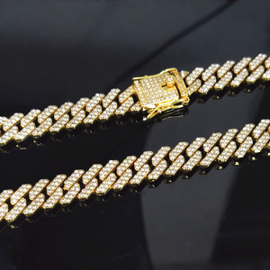 Kalung dan gelang rantai Cuban Link berlapis emas dengan zircon dan kristal, desain geometris Miami bertabur rhinestones untuk pria. - Product Image 5