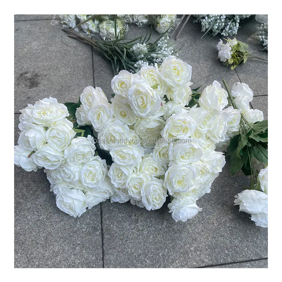 Fleur artificielle blanche Real Touch Velvet Rose Fleurs en vrac Mariage maison décorative