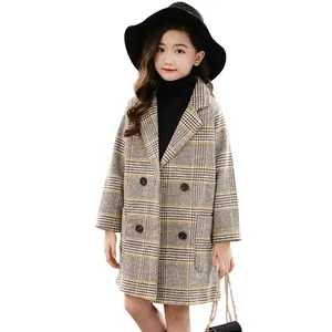 2021 nouvelles filles mode Plaid vêtements d'extérieur enfants automne angleterre filles adolescentes vêtements hiver manteau épais vestes de laine pour les filles