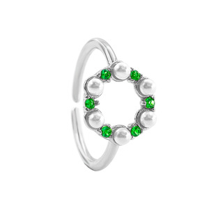 Original S925 plata con incrustaciones de circón verde perla de agua dulce anillo ajustable abierto joyería de moda accesorios DIY - Product Image 1
