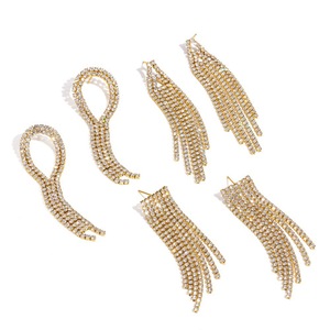 Pendientes colgantes con borlas de acero inoxidable con diamantes completos para mujer, joyería de fiesta, diseño geométrico, engaste en canal TE60714 - Product Image 4