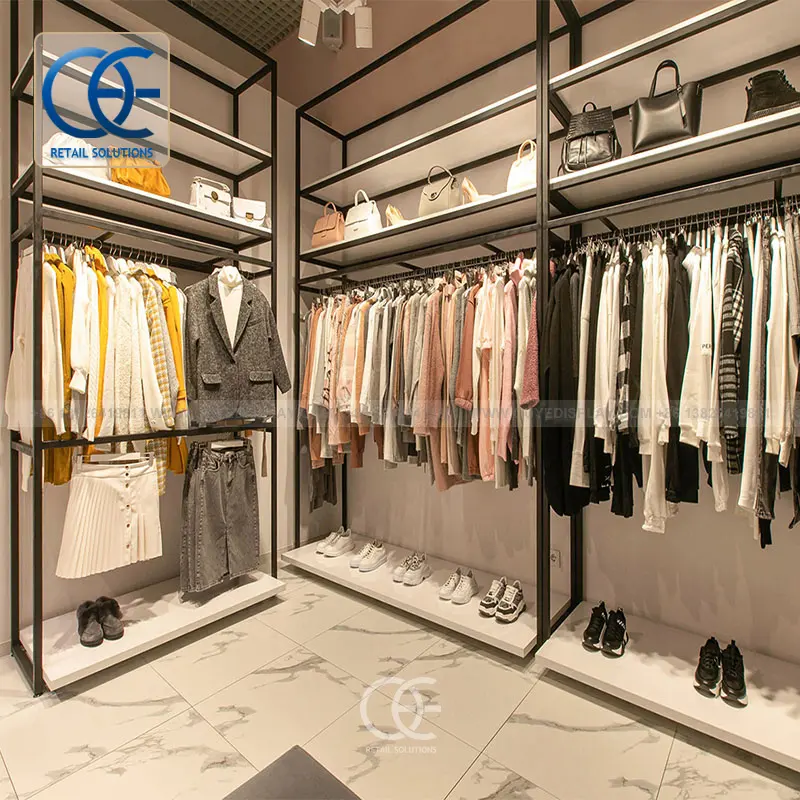 Ajustável Retail Clothing Store Luminárias Prateleira roupas Loja roupas Contador Display Rack roupas