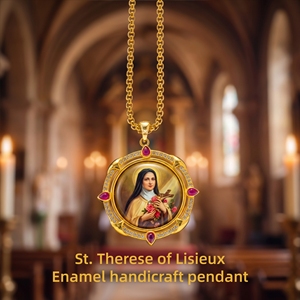 TIMEMUSE Pendentif en émail peint à la main Sainte Thérèse la Petite Fleur, Bijou Catholique, Cadeau de Confirmation et de Prière pour Filles - Product Image 1