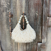 Sac à main de luxe français en perles avec poignée à pompons pour femme, sacs élégants faits à la main avec perles, pochette de mariage, sacs hobo en lin-coton pour femme