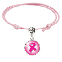Sensibilisation au cancer du sein ruban rose Bracelet breloque Bracelet en argent cadeau pour le mois de la sensibilisation au cancer