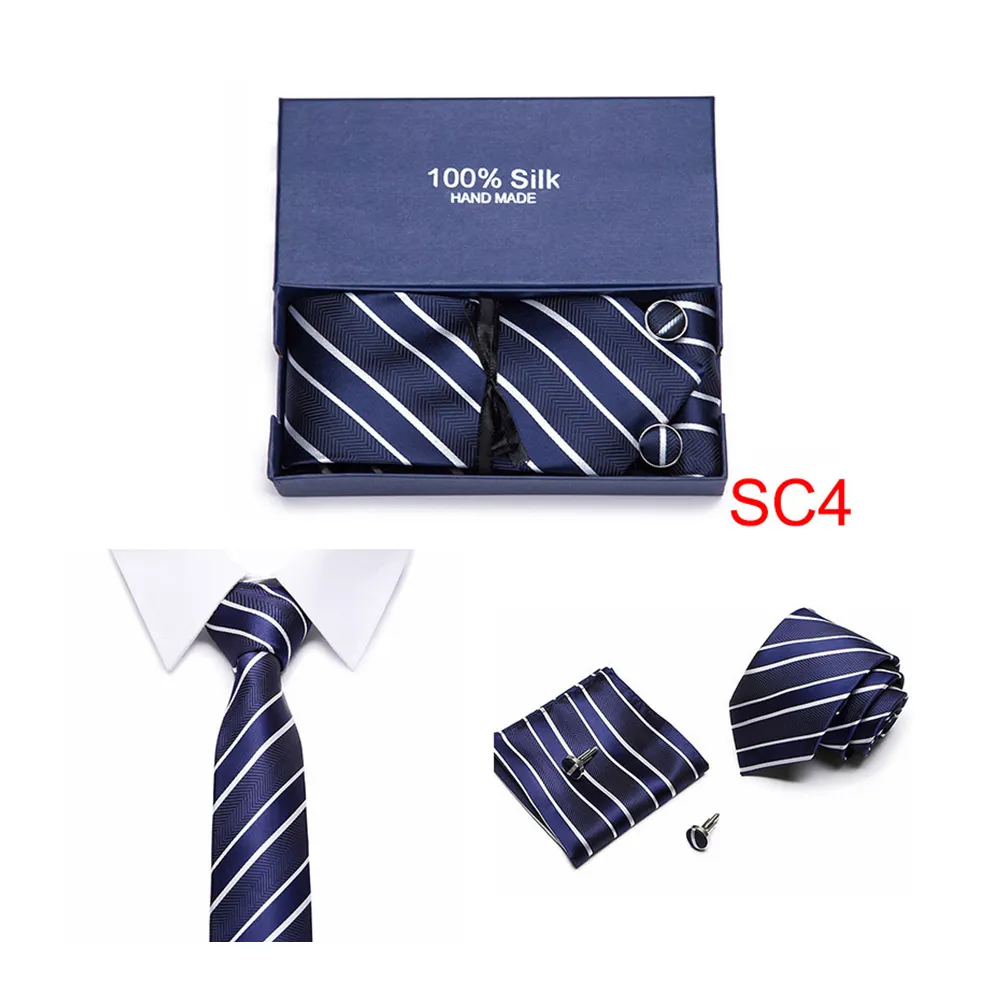 Gift box Pack Mens Tie Skinny Pink Stripe Silk Classic Jacquard Woven Extra long Tie Hanky Set For Men Formal Wedding Party