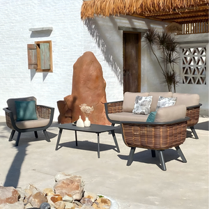 طقم كنب خارجي عصري ومتين من الألومنيوم مع وسائد مقاومة للماء وراتان بولي إيثيلين مقاوم للأشعة فوق البنفسجية - Product Image 2