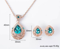 Ensemble de bijoux deux pièces simple et polyvalent en alliage avec pendentif goutte d'eau en pierre bleue et boucles d'oreilles