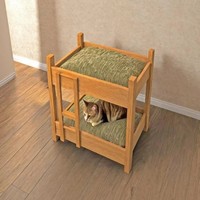 Vente en gros usine : Maison pour chien moderne en bois massif à deux niveaux, surélevée avec échelle et coussins lavables pour intérieur