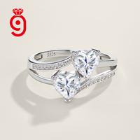 Bague de promesse en argent sterling 925 avec double cœur taillé en moissanite VVS D, deux pierres, tige fendue et accent pavé, pour mariage et fiançailles