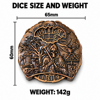Roue de dés métallique double face 65mm 142g, six dés (D20, D10%, D8, D12, D6, D4) en émail bleu, Halloween, pour jeux de rôle de table (RPG) et D&D
