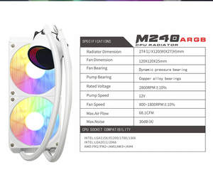 Vente en gros - Nouveau dissipateur thermique en cuivre pour ordinateur M240 ARGB avec ventilateur silencieux de 120 mm 30dBA pour radiateur de processeur de jeu de bureau - Product Image 4