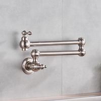 Robinet de cuisine mural en laiton brossé, à eau froide, monotrou, avec bec pliable, finition chromée, style antique