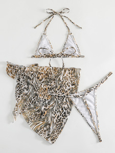Conjunto de Bikini de 3 Piezas con Tanga de Cintura Baja para Mujer <span class=keywords><strong>JSN</strong></span> 2024, Ecológico, Impermeable, Estampado de Leopardo, Traje de Baño Hueco para Playa de Verano - Product Image 4