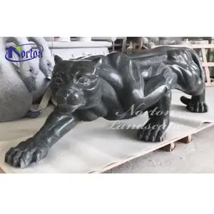 Großhandel Tiers tein schnitzereien Schwarzer Marmor Leopard Statue Skulptur Für Garten dekor im Freien