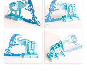 Carte pop-up 3D éléphant animal pour baby shower, artisanat en papier fait main créatif, impression UV, estampage à chaud, carte de vœux DIY, cadeau - Product Image 3