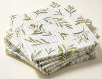 Serviettes en papier jetables à motif branche d'olivier, serviettes décoratives à rayures vertes, serviettes de table style ferme pour mariage et fête