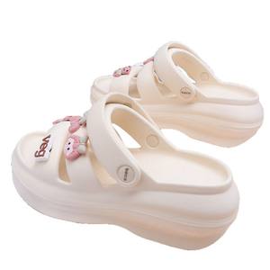 Sandales à plateforme Chunky pour femmes Cherry Girl, noir, rose, vert clair, beige, talon de 3 cm, chaussures Crocs décontractées quatre saisons - Product Image 2