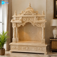 Autel de temple hindou en marbre blanc fait main, sanctuaire religieux pour la Puja avec symbole Om, pour la décoration de la maison, de la villa, de l'hôtel ou de la salle de prière