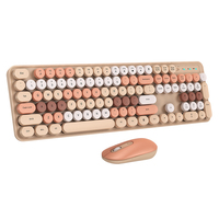 Ensemble clavier et souris sans fil USB rétro haut de gamme, touches rondes silencieuses, ultra-minces et ergonomiques, pour femmes, filles et enfants