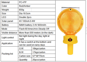 Feux de signalisation clignotants solaires jaunes et rouges étanches IP68 pour la sécurité routière – Fabricant de balise de signalisation clignotante - Product Image 3
