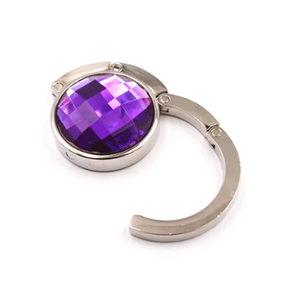 Porta gancio per borsa portatile di alta qualità con gancio in metallo diamantato viola di cristallo - Product Image 3