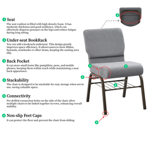 Silla Apilable para Iglesia con Porta Libros y Estructura de Acero de 25 mm, Asientos Resistentes para Auditorio, Salón de Culto y <span class=keywords><strong>Teatro</strong></span> - Product Image 2