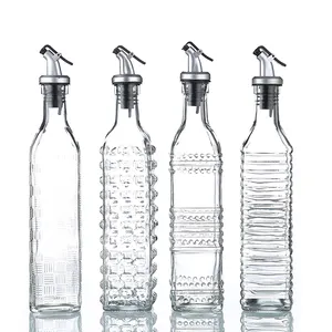 زجاجة مربعة الشكل من الزجاج لزيت الزيتون زجاجة صوص خل لتعبئة التوابل والكروت الزيتي