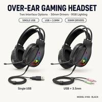 Headset Gaming Over-Ear Driver 50mm Lampu RGB Kabel 3.5mm USB Sensitivitas 108dB Kabel PVC 2m untuk PC Laptop Grosir H160
