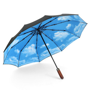 <span class=keywords><strong>Parapluie</strong></span> automatique pour hommes Design pliant en bois personnalisé Contrôle entièrement automatique Style minimaliste Adultes Saisons des pluies - Product Image 1