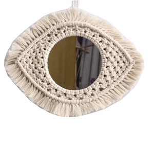 Caliente Amazon personalizado algodón bohemio hecho a mano hogar Decoración Macrame colgante de pared espejo - Product Image 5