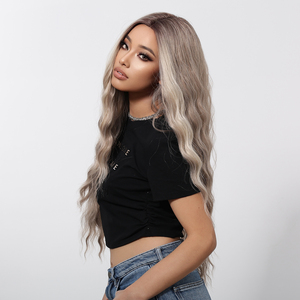 Futura Sợi 13X6 Ren Tổng Hợp Tóc Giả Màu Xám Tóc Vàng Hỗn Hợp Màu Sắc Dài Xoăn Mềm Tự Nhiên Sóng Cơ Thể Sóng Hình Ảnh Thực Video - Product Image 2