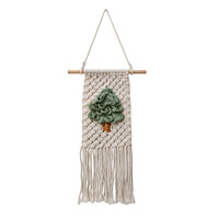 EASTERN NATURE Décoration murale rectangulaire d'intérieur en corde de coton tressée à la main, motif plantes et fleurs, style bohème, pour arbre de Noël